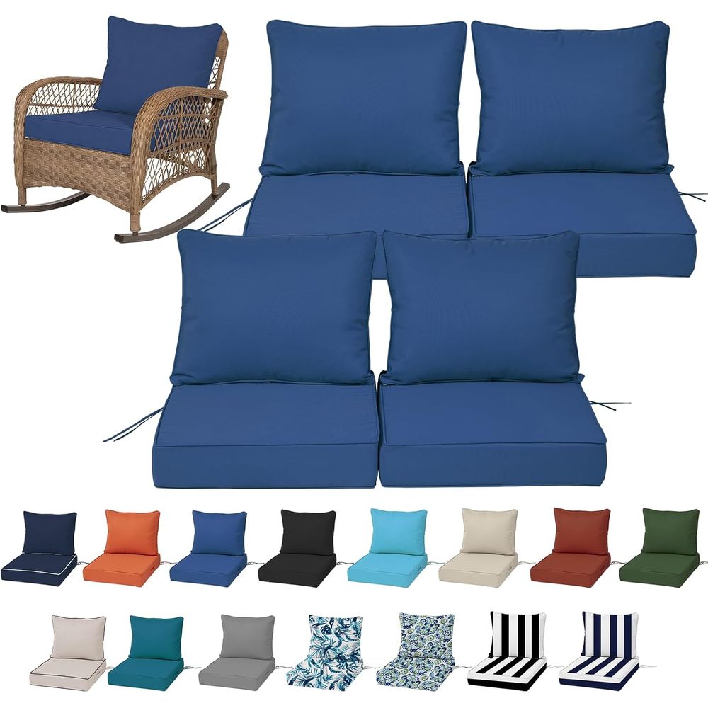 Outdoor Furniture - 24x24インチの屋外用ディープシートクッション4個セット、屋外家具用パティオ交換用フォームクッション、防水・色褪せ防止