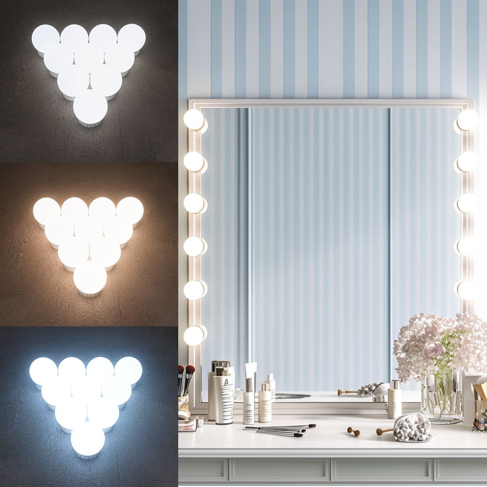 Dressing Table Vanity With Lighted Mirror - 調光機能付きLEDハリウッド風ドレッサーライト、USB電源式、壁掛け式、化粧台用、化粧品照明。