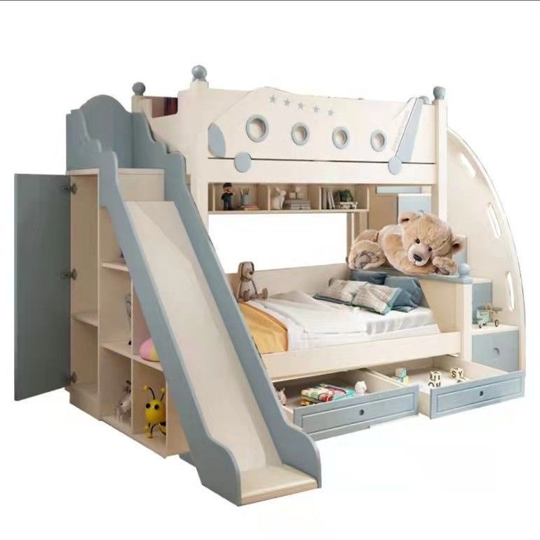 Bunk Bed With Stairs And Slide - 高品質木製プリンセススタイル二段ベッド、スライド階段付きロッカー、子供部屋用家具