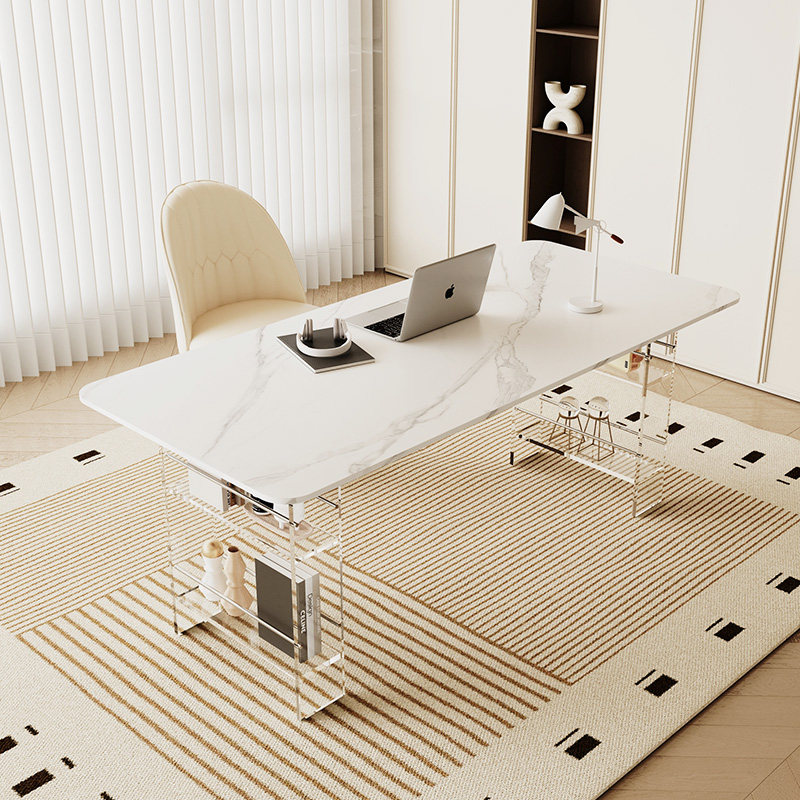 Office Furniture - 北欧の高級焼結石デスクモダンデザインバルコニーフローティングアクリルオフィスデスク寝室家具 Zwevend Bureau FYFD