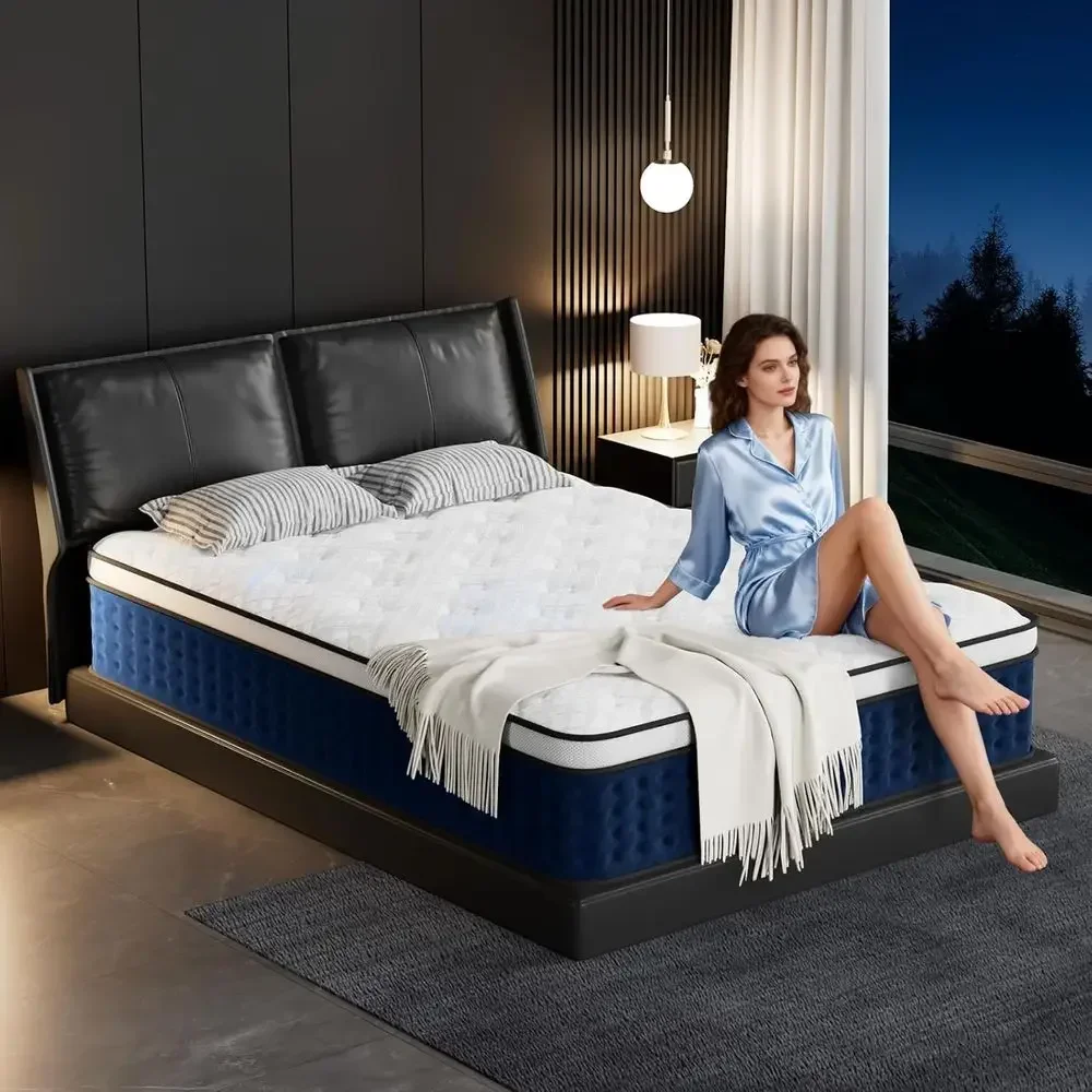 Memory Foam Mattress In A Box Queen - 12インチ ハイブリッドマットレス クイーンサイズ ジェルメモリーフォーム入り、個別包装コイルスプリング、圧力軽減モーションアイソレーション付き、箱入り