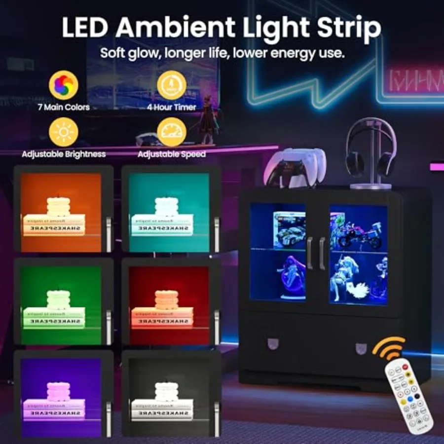 アクリル製の扉が付いたリビング用の飾り棚、LEDライト付きの - Storage のレビューと価格