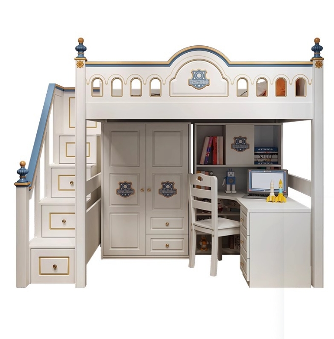 キッズプリンセスルーム木製キャッスル二段ベッド、階段と滑り台 - Bunk Bed With Stairs And Slide のレビューと価格