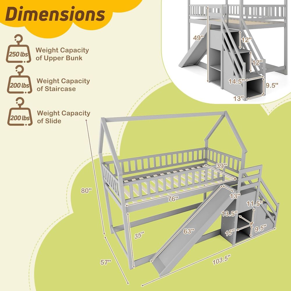 ツインオーバーツイン二段ベッド（スライド＆階段付き）、木製二 - Bunk Bed With Stairs And Slide のレビューと価格