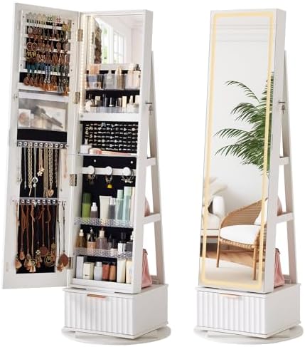 溝付き360 °   回転式ジュエリーアルモアキャビネット、 - Full Length Mirror Jewelry Armoire のレビューと価格