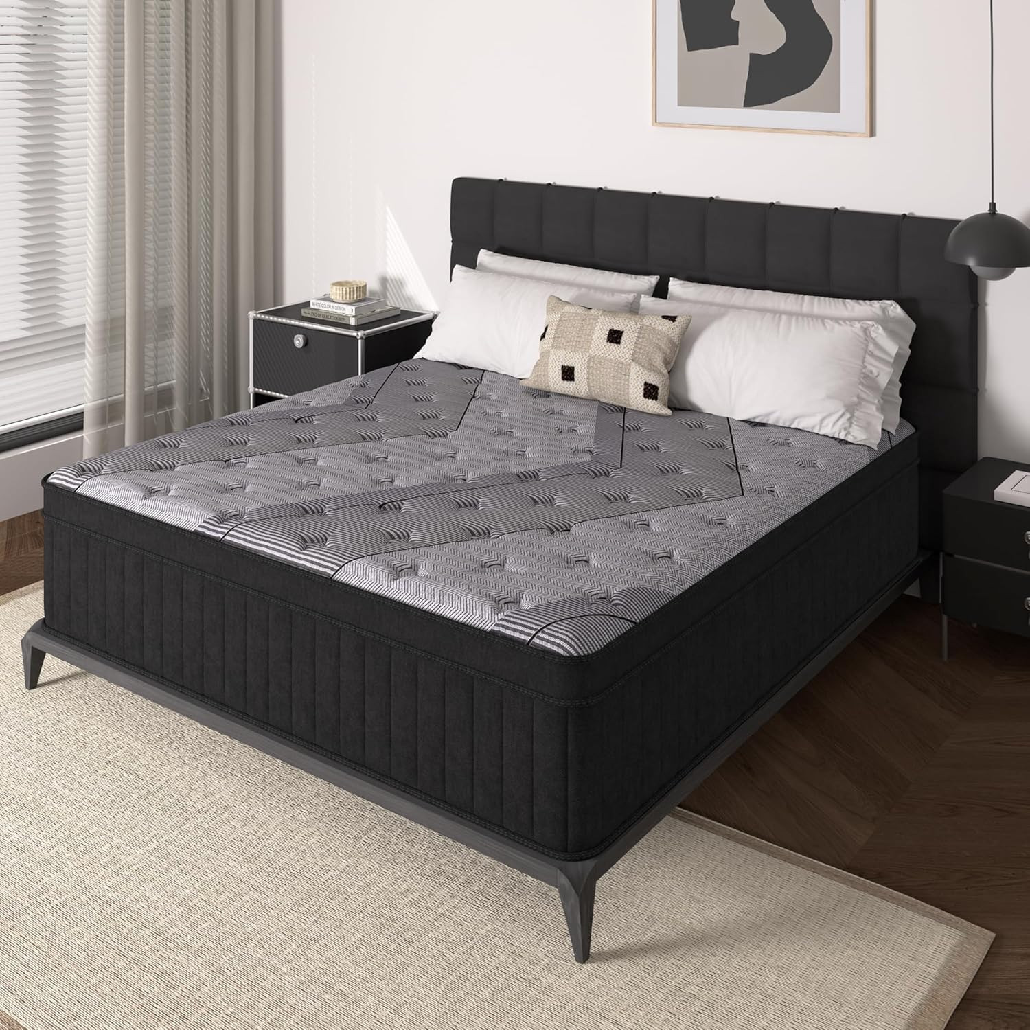 クイーンサイズマットレス、12インチハイブリッドマットレス（ - Memory Foam Mattress In A Box Queen のレビューと価格