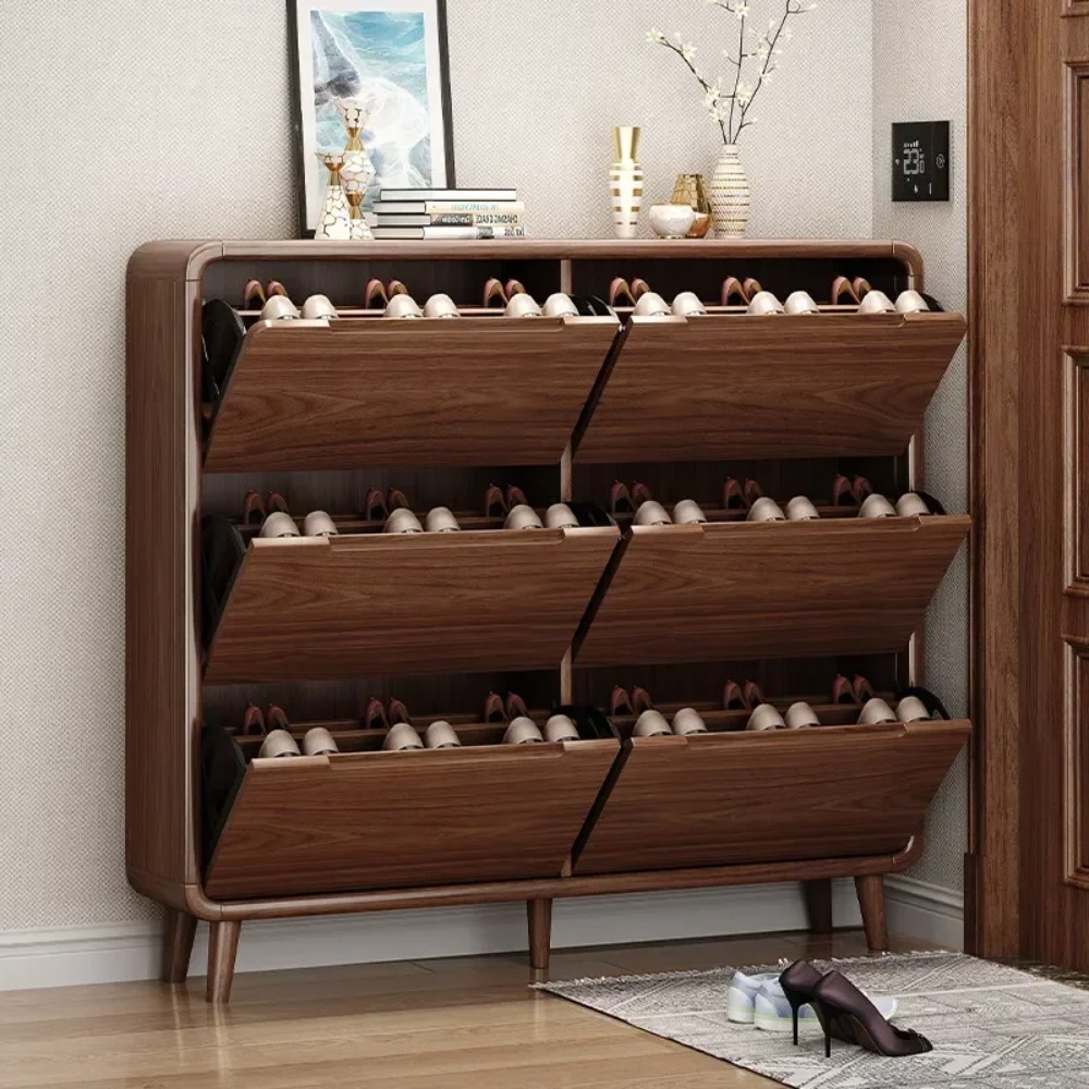 スリムな折りたたみ式靴箱、素朴な木製玄関靴棚、狭い靴収納オー - Shoe Rack Cabinet Narrow Entryway のレビューと価格
