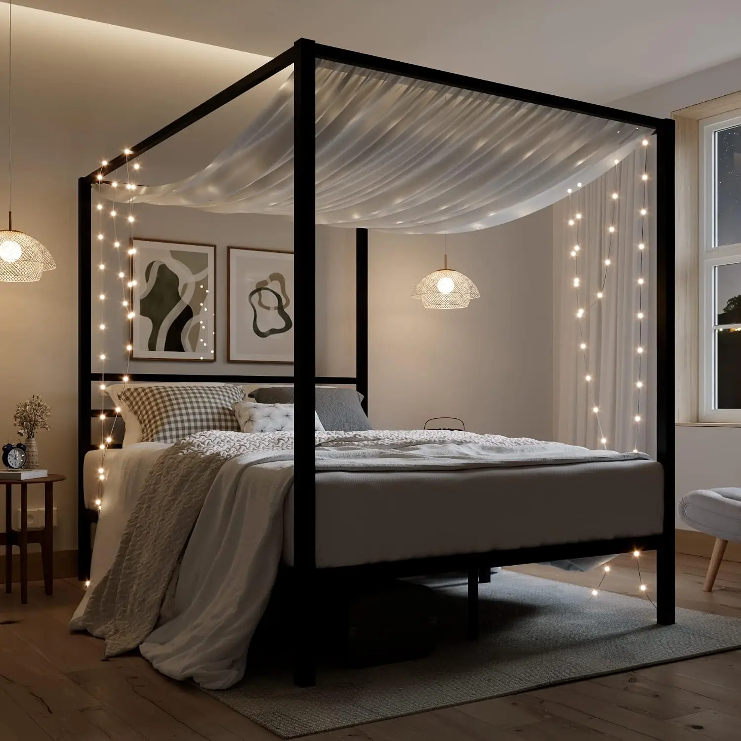 クイーンサイズメタルキャノピーベッドフレーム、頑丈なサポート - Canopy Bed Frame Metal Queen のレビューと価格