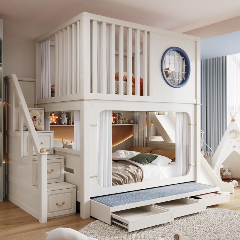 子供用二段ベッド スライドと収納階段付き プリンセスアンス価 - Bunk Bed With Stairs And Slide のレビューと価格