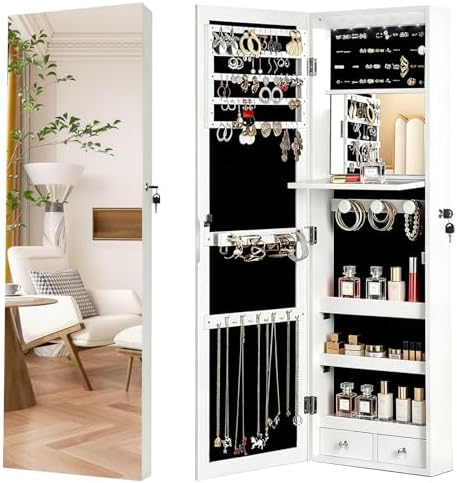 鍵付きジュエリーキャビネットオーガナイザー、全身鏡付き、6つ - Full Length Mirror Jewelry Armoire のレビューと価格