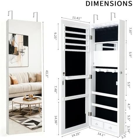 鍵付きジュエリーキャビネットオーガナイザー、全身鏡付き、6つ - Full Length Mirror Jewelry Armoire のレビューと価格