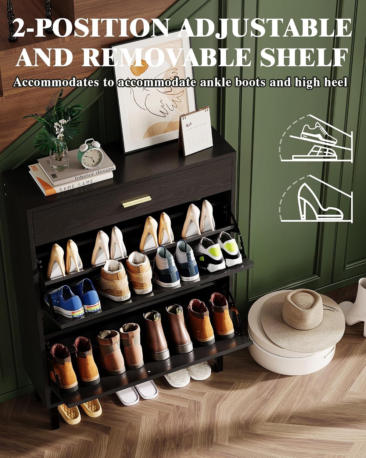 玄関用スリムシューズキャビネット、3段引き出し、超薄型シュー - Shoe Rack Cabinet Narrow Entryway のレビューと価格