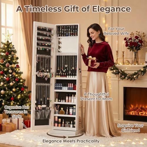 360 °   回転式ジュエリーアルモア（全身鏡付き）、ロッ - Full Length Mirror Jewelry Armoire のレビューと価格