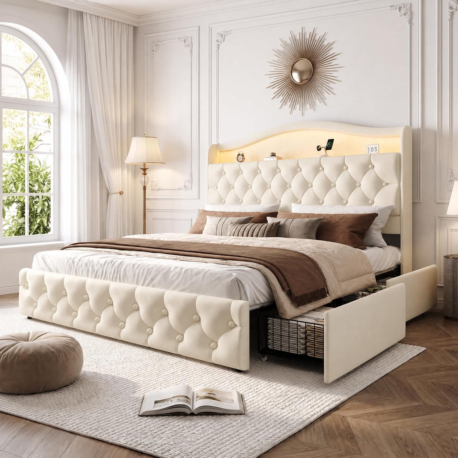 キングサイズ プラットフォームベッドフレーム、収納引き出し4 - King Size Bed Frame With Storage Drawers のレビューと価格