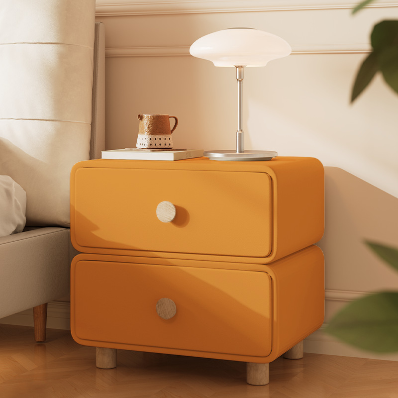 ミニマリストクリームベッドサイドキャビネット丸みを帯びたエッ - Solid Wood Nightstand 2 Drawers のレビューと価格