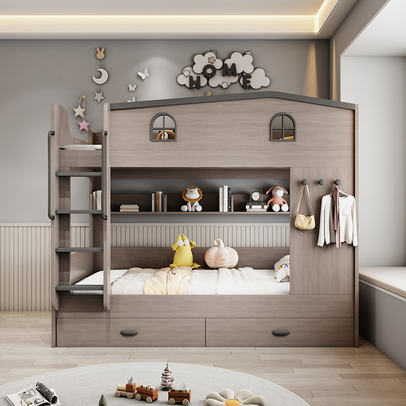 北欧風二段ベッド 子供用木製安全ロフトデザイン モダンスタイ - Bunk Bed With Stairs And Slide のレビューと価格