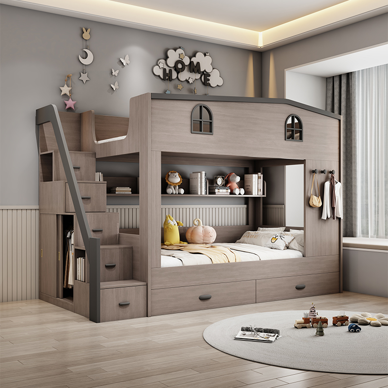 北欧風二段ベッド 子供用木製安全ロフトデザイン モダンスタイ - Bunk Bed With Stairs And Slide のレビューと価格