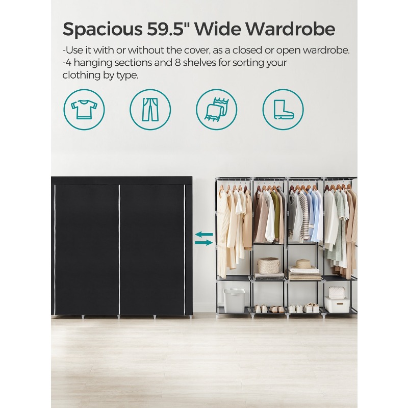 ポータブルクローゼット、カバー付きワードローブクローゼットオ - Wardrobe Closet Portable Fabric Cover のレビューと価格
