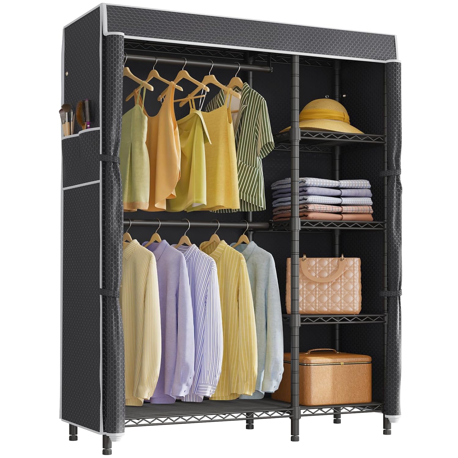 ポータブルクローゼットワードローブ、頑丈な衣類ハンガーラック - Wardrobe Closet Portable Fabric Cover のレビューと価格