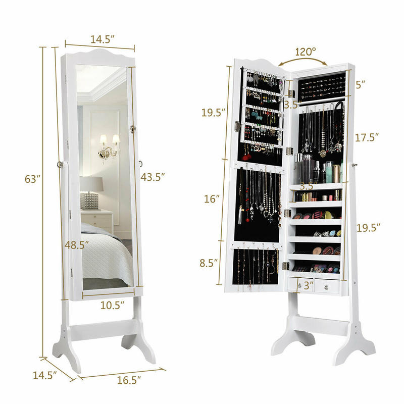 14 LEDライト付きジュエリーアルモアキャビネット、全身鏡 - Full Length Mirror Jewelry Armoire のレビューと価格