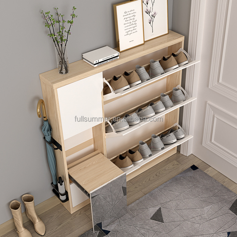 スリムシューズキャビネット、17cm/6.7インチ木製フリッ - Shoe Rack Cabinet Narrow Entryway のレビューと価格