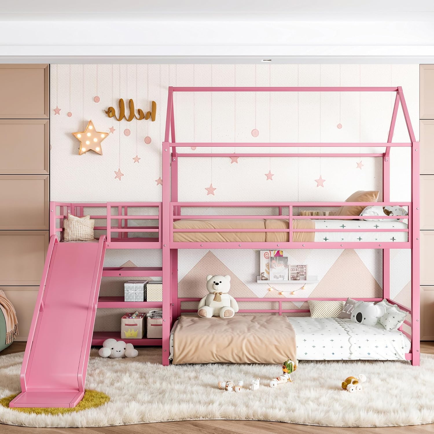 スライド付き二段ベッド、収納付き階段、頑丈なハウス型金属製ベ - Bunk Bed With Stairs And Slide のレビューと価格