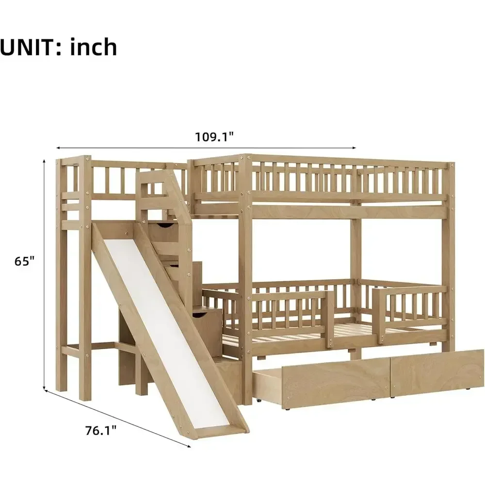 スライドと収納付きの階段を備えた、ツインベッド2台を重ねて使 - Bunk Bed With Stairs And Slide のレビューと価格