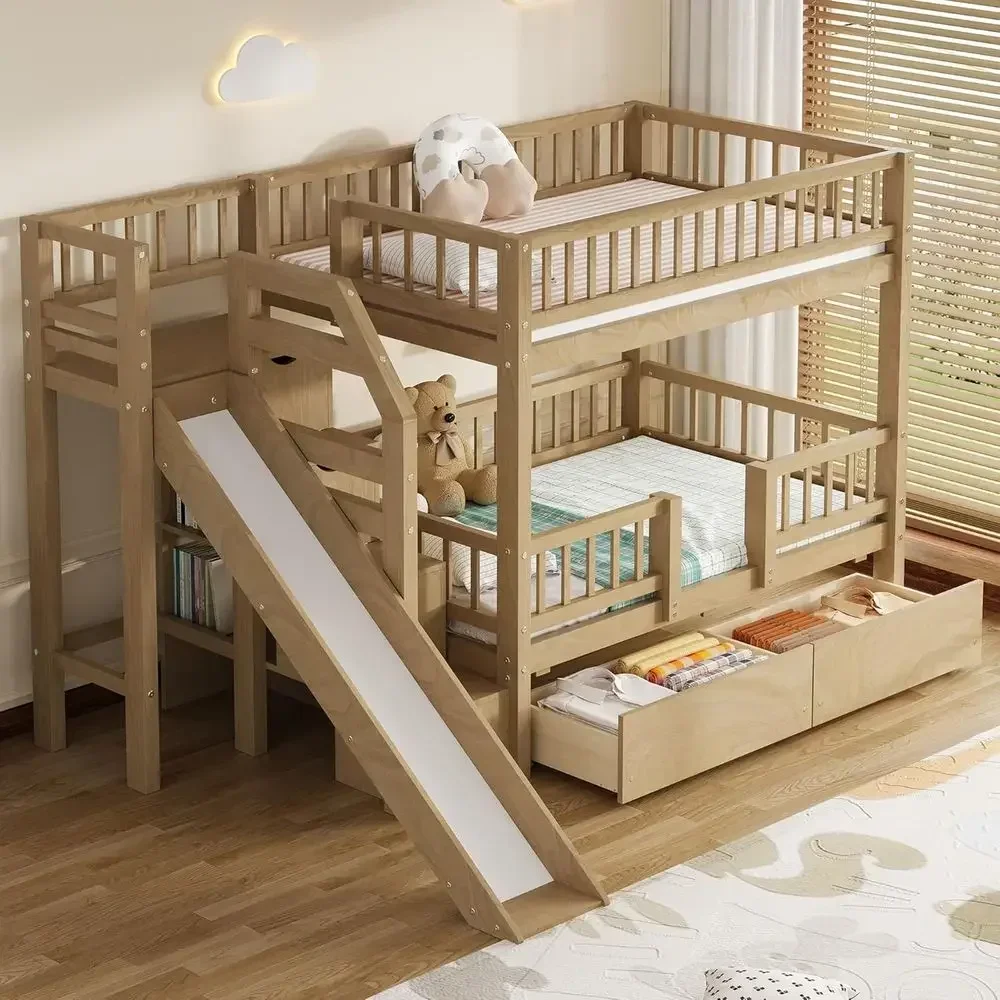 スライドと収納付きの階段を備えた、ツインベッド2台を重ねて使 - Bunk Bed With Stairs And Slide のレビューと価格