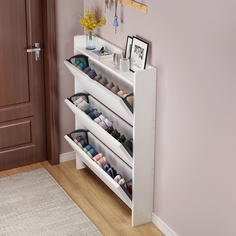 2段式木製靴収納キャビネット、跳ね上げ式引き出し付き、省スペ - Shoe Rack Cabinet Narrow Entryway のレビューと価格