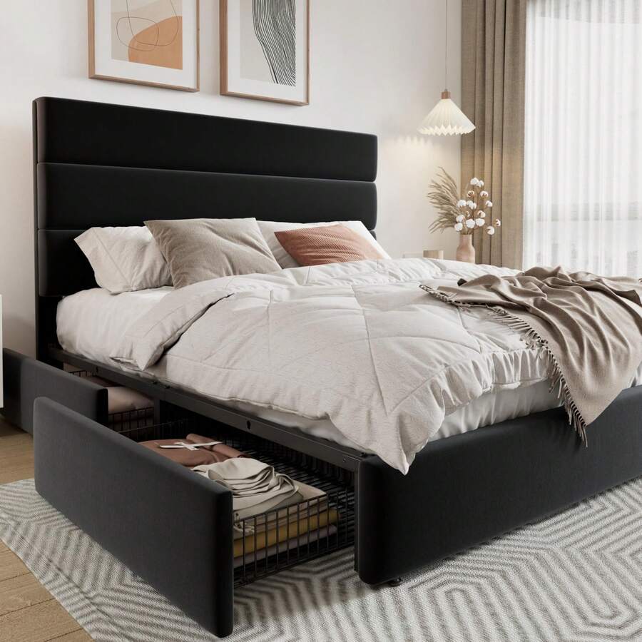 フル/クイーン/キングサイズのプラットフォームベッドフレーム - King Size Bed Frame With Storage Drawers のレビューと価格
