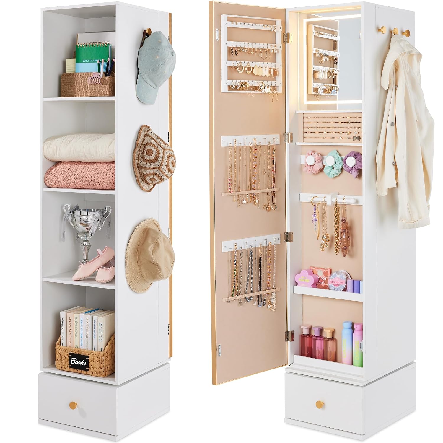回転式ミラー付き収納キャビネット、360度回転ジュエリーアル - Full Length Mirror Jewelry Armoire のレビューと価格