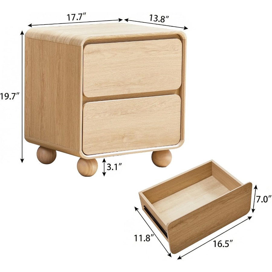 学生寮の寝室に最適な、引き出し2つ付きのコンパクトなナイトテ - Solid Wood Nightstand 2 Drawers のレビューと価格
