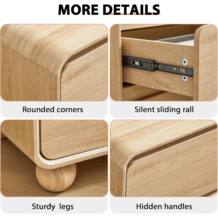 学生寮の寝室に最適な、引き出し2つ付きのコンパクトなナイトテ - Solid Wood Nightstand 2 Drawers のレビューと価格