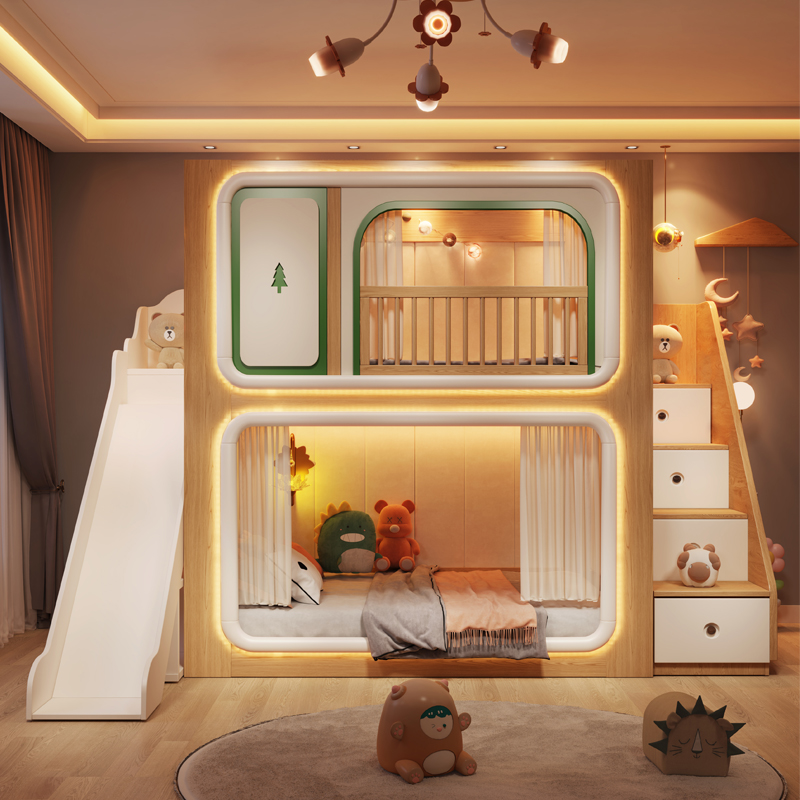 ロフト二階建て子供ベッド木製ガードレールデザインベビーサーク - Bunk Bed With Stairs And Slide のレビューと価格