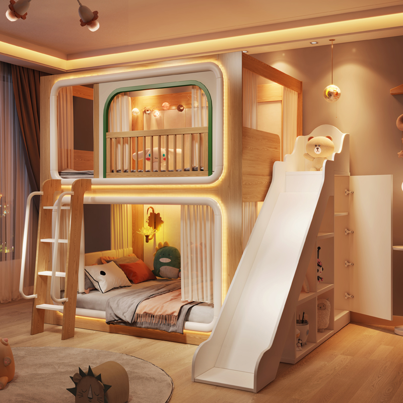 ロフト二階建て子供ベッド木製ガードレールデザインベビーサーク - Bunk Bed With Stairs And Slide のレビューと価格