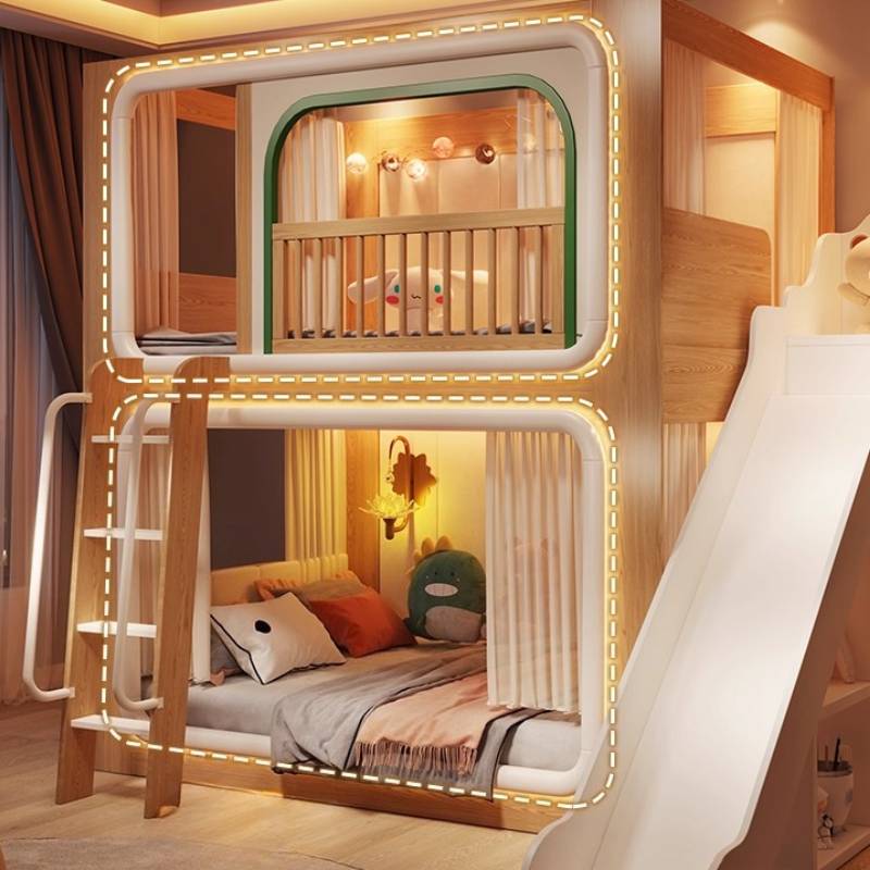 ロフト二階建て子供ベッド木製ガードレールデザインベビーサーク - Bunk Bed With Stairs And Slide のレビューと価格