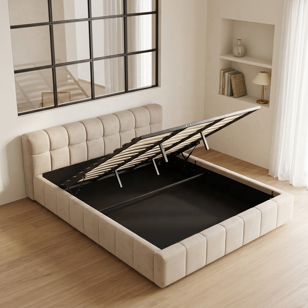 モダンなタフテッドソフトベッド、収納付き、ガスリフト油圧式、 - Gas Lift Storage Bed Hydraulic のレビューと価格