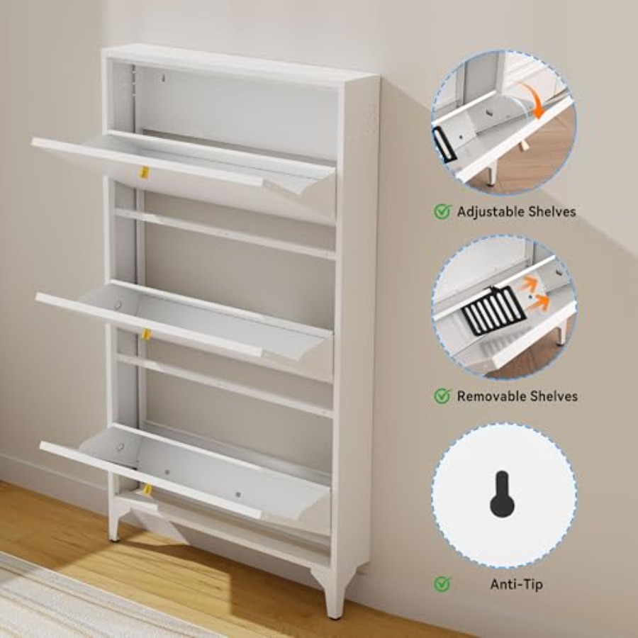 自立型シューズキャビネット（3つのフリップドア付き）玄関、廊 - Shoe Rack Cabinet Narrow Entryway のレビューと価格